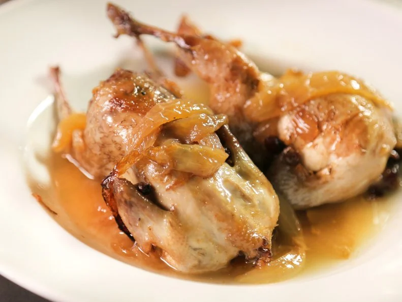 Quail a La Vinagreta as served at Bar Morrysom in Barcelona, Spain as seen on Food Network's Diners, Drive-Ins and Dives episode 2602.