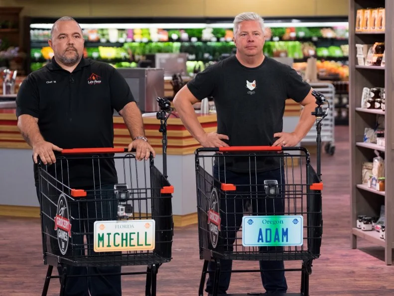 Contestants Michell Sanchez and Adam Sappington, as seen on Food Network's Guy's Grocery Games, Season 12.