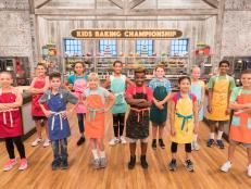 The contestants pose for a photo in the main heat challenge, as seen on Food Network's Kids Baking Championship Season 4
