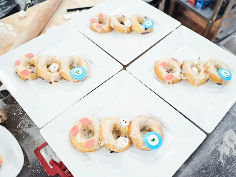 Chef Heather Walker's Main Heat dish, Blueberry Crumble Doughnuts with Buttermilk Cream Cheese Glaze, as seen on Food Network's Spring Baking Championship, Season 3.