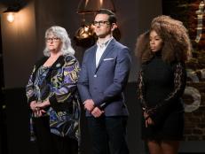 Bottom three contestants (left) Nancy Manlove, Blake Baldwin and Toya Boudy (right) face Elimination from the Star Challenge, Food Network Firing Squad,, as seen on Food Network Star, Season 13.