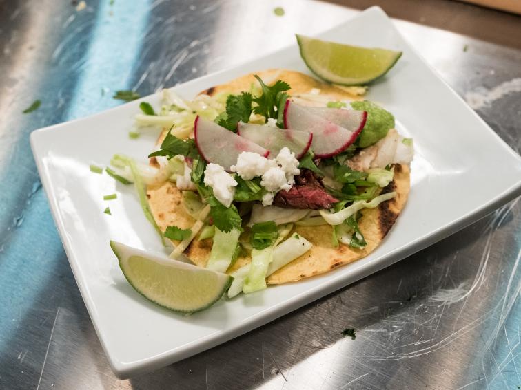 Surf and Turf Steak Tacos with Tomatillo-Avocado Salsa Recipe | Amy ...