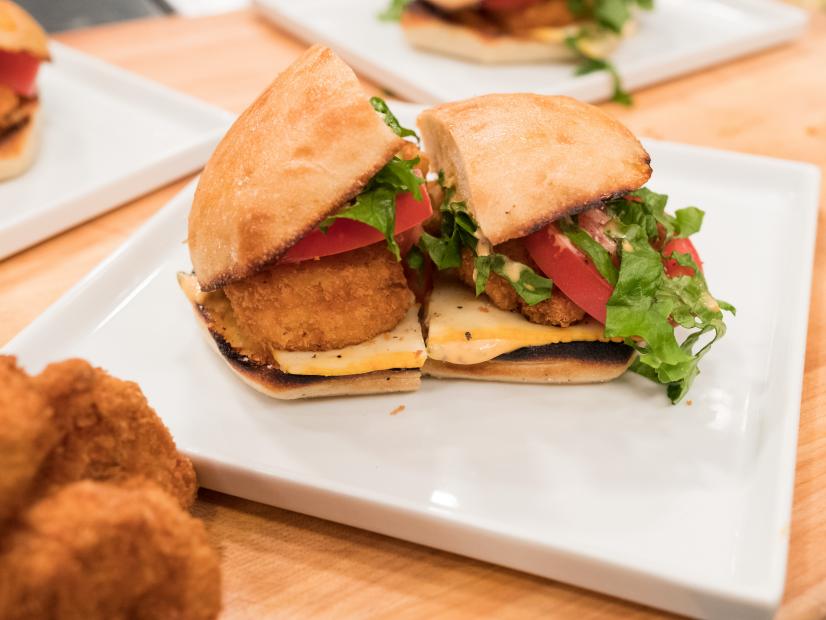 Contestant David Rose's dish, Crispy Shrimp Po Boy with Spicy Remoulade, for the challenge Signature Sandwiches, as seen on Star Salvation for Food Network Star, Season 13.