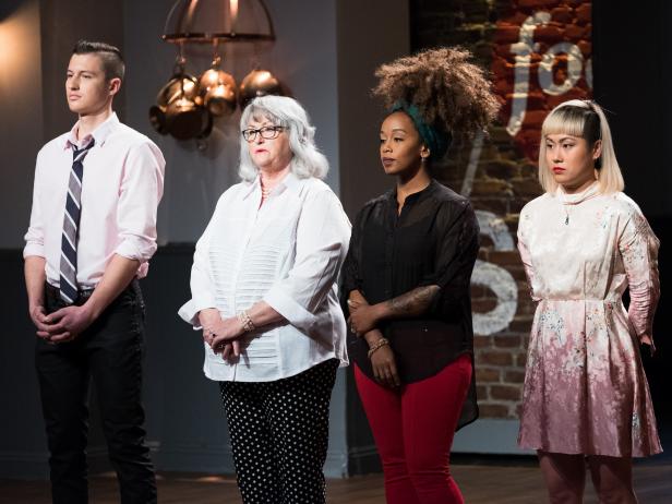 Contestants Matthew Grunwald, Nancy Manlove, Toya Boudy and Coadan Tran are left as losing team and face Elimination from the Star Challenge Be Our Guest!, as seen on Food Network Star, Season 13.