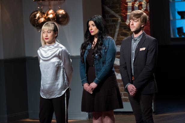 Contestants Coadan Tran, Suzanne Lossia and Trace Barnett face elimination from the Star Challenge Experiential Restaurant, as seen on Food Network Star, Season 13.