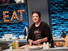 Guest Judge Alex Guarnaschelli cooking along with contestant's live streams for the Star Challenge Cooking Goes Live, as seen on Food Network Star, Season 13.
