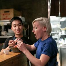 Host Hannah Hart with Dan Sriprasert, owner of Boda, as seen on Food Network’s I Hart Food, Season 1.