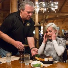 Host Hannah Hart with Mike Grunow, owner of Lolo Creek Steakhouse, as seen on Food Network’s I Hart Food, Season 1.