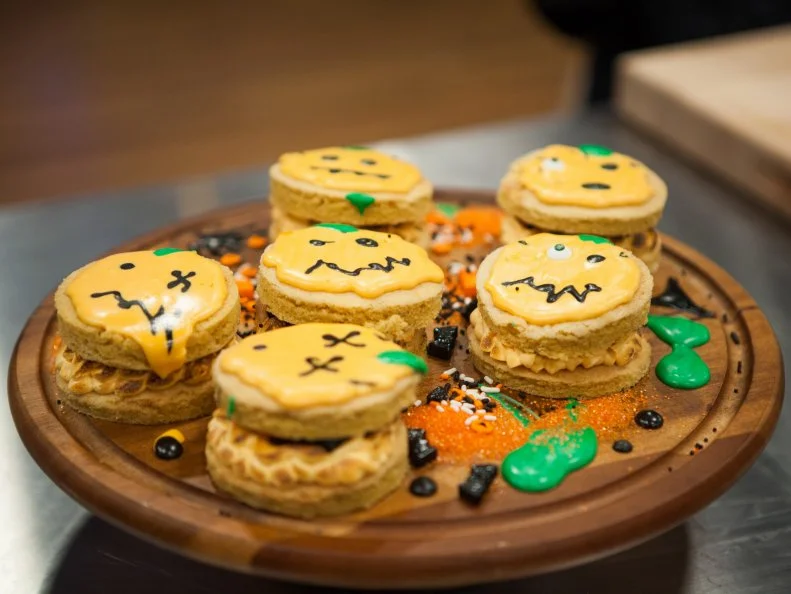 Tyler Davis' dish PUMPKIN Spice Cookie filled with Candy Bones, as seen on Halloween Baking Championship, Season 3.