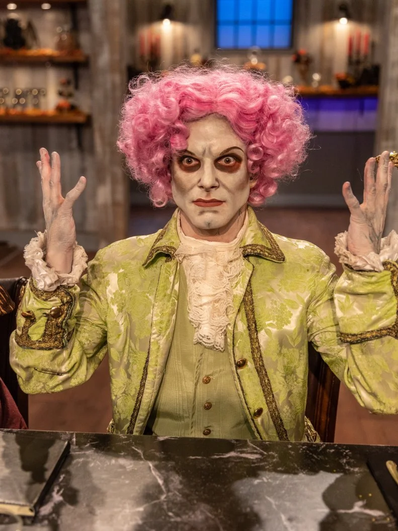 Judge Zac Young poses for a photo in his Undead Mozart costume, as seen on Food Network's Halloween Baking Championship, Season 4.