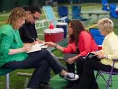 Rachael Ray discusses menu planning with her team, as seen on Food Networkâ  s â  Rachael vs. Guy Celebrity Cook-??off.â  