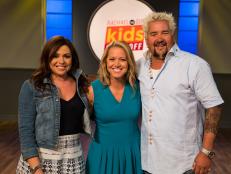Hosts Rachael Ray and Guy Fieri and Guest Judge Melissa d'Arabian for the "There are Plenty of Fish in the Sea" challenge as seen on Food Network's Rachael vs. Guy: Kids Cook-Off, Season 2