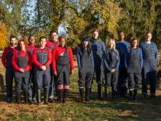 The entire cast stands on Cherry Grove Farm as seen on Food Networkâ  s Worst Cooksin America, Season 5.