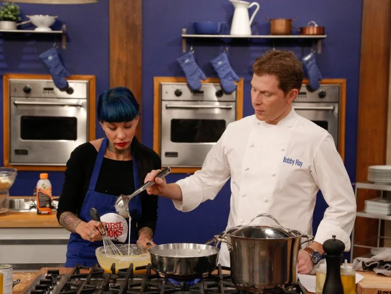 Blue Team recruit Amber Brauner has the opportunity to prepare a 3-course meal with Blue Team Leader Chef Bobby Flay for the final challenge. Chef Bobby has added octopus to the menu, though, purposely challenging Amber to go out of her comfort zone with something she fears, confident that she will succeed. Blue Team recruit Amber Brauner must prepare Charred Octopus Salad with Tangerine Sauce, Bison Tenderloin with Piquillo Pepper Pesto and Tapenade Mashed Potatoes and Coconut Cream Pie with Salted Lime Caramel, as seen on Food Network's Worst Cooks in America, Season 5.