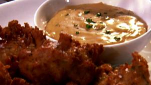Ham Fritters with Cheese Sauce