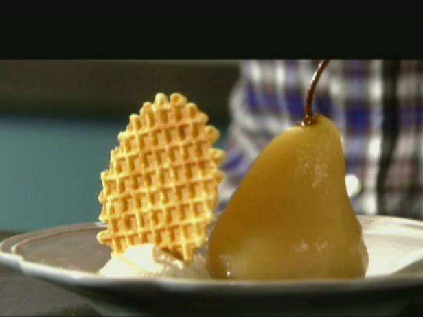 Vanilla Poached Pears With Chocolate Sauce And Ice Cream A K A Poire Belle Helene Recipe Tyler Florence Food Network