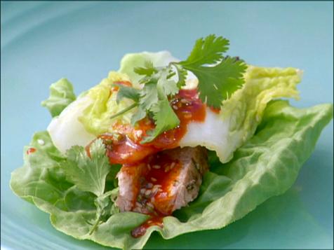 Pork Shoulder Rajas with Quick Kimchi in Lettuce Leaves with Kojuchang Sauce