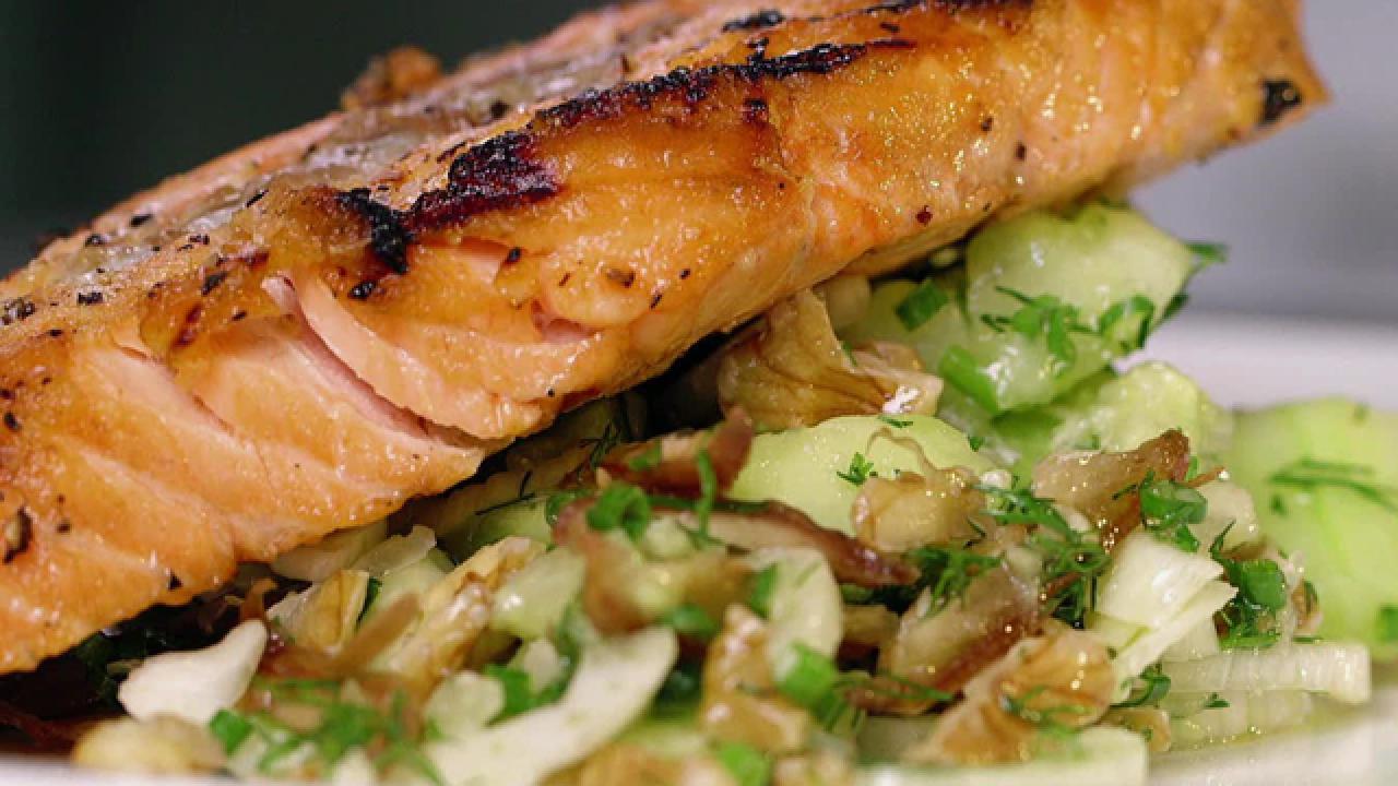 Grilled Salmon with Cucumber Salad