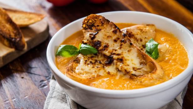 Tomato Soup with Gratineed Grilled Cheese