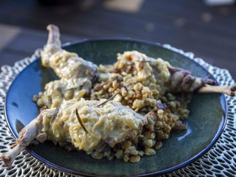Rabbit with Rosemary Spaetzle, Onion Soubise and Mustard Vermouth Sauce