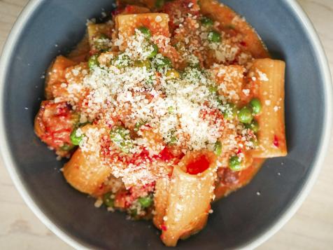 Pink Pasta with Bacon and Peas