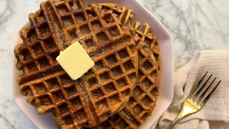 Apple Cider Doughnut Waffles, as seen on Food Network Kitchen Live.