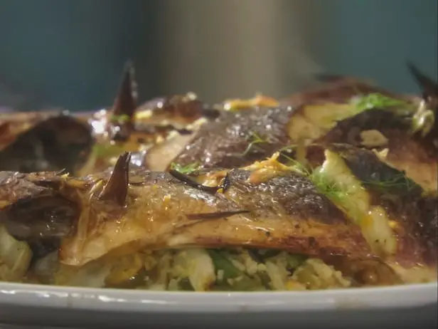 Roasted Branzino with Green Olive Couscous Recipe | Tyler Florence | Food Network