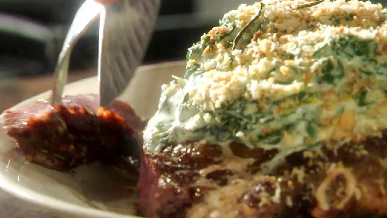 Pan-Roasted Cowboy Ribeye with Creamed Swiss Chard