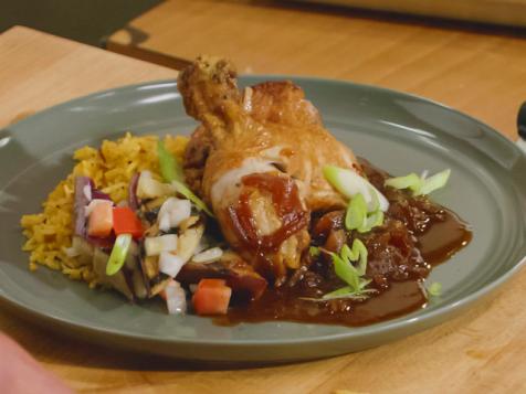 Chicken Adobo with Filipino Fried Rice and Eggplant