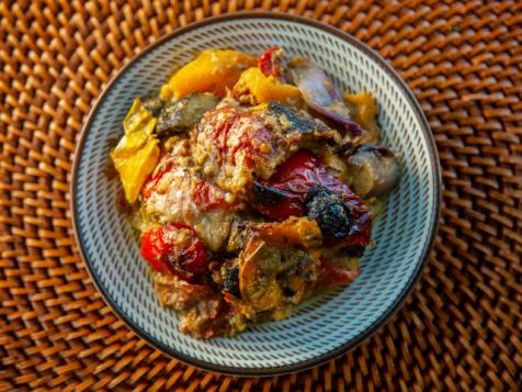 Grilled Zucchini and Eggplant Casserole with Pistachio Pesto