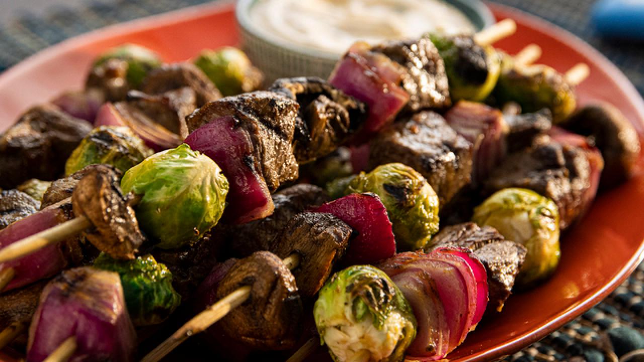 Steak and Veggie Skewers with Creamy Dipping Sauce