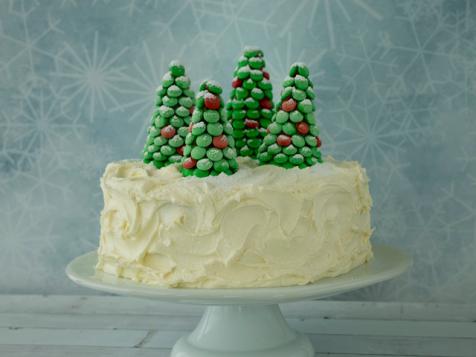 Peppermint Layer Cake with M&M's Trees
