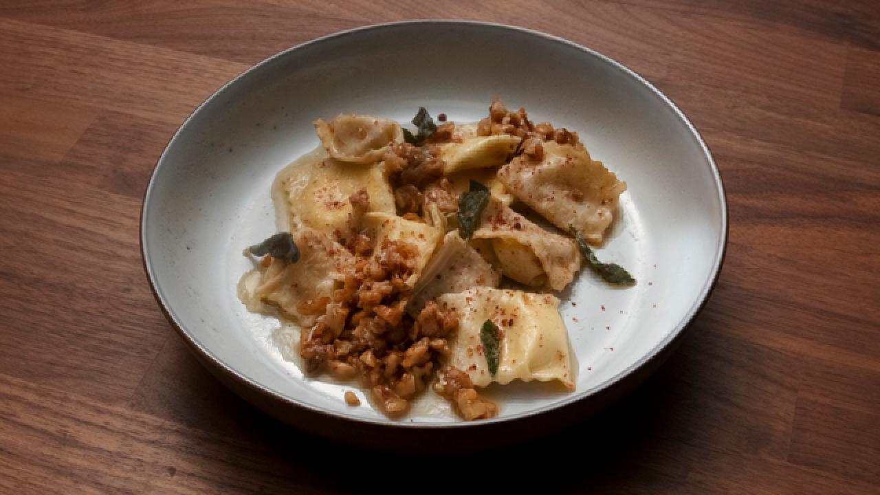 Gorgonzola and Pear Agnolotti with Sage and Walnut Brown Butter Sauce