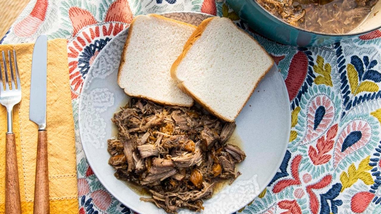 Shredded Pork with Black Pepper-Peach Glaze