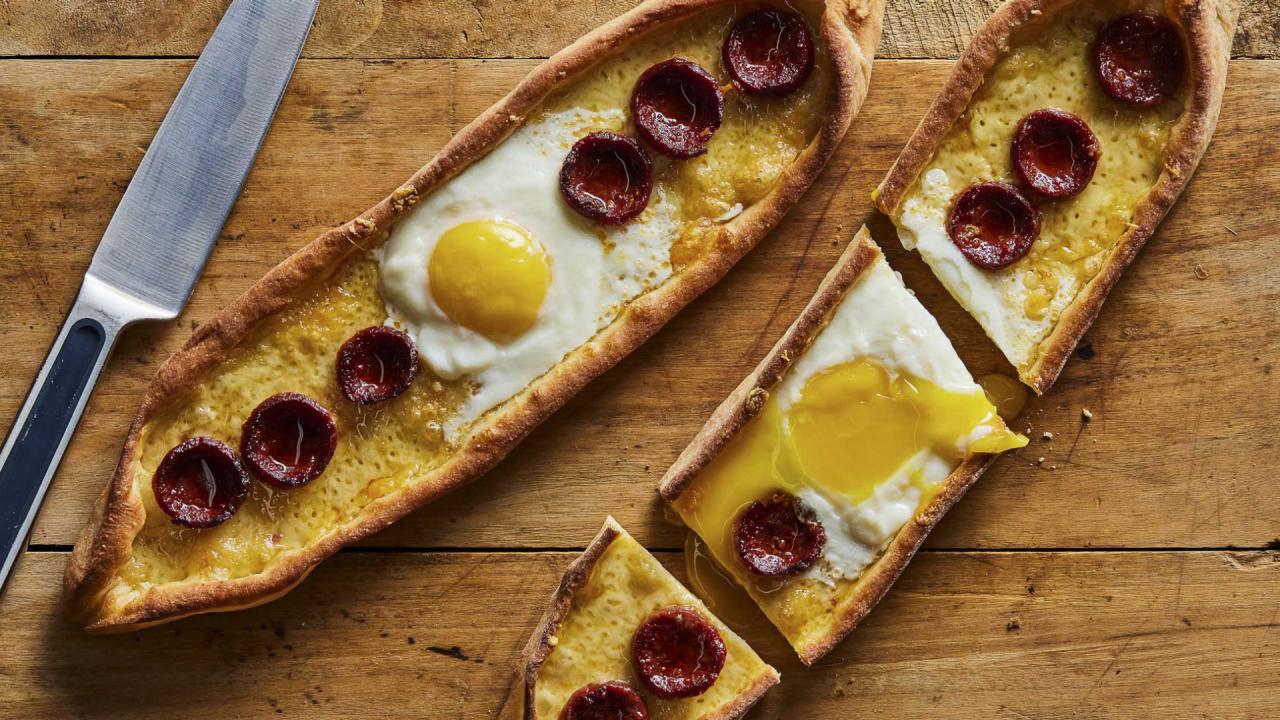 Turkish Pide with Eggs and Sucuk