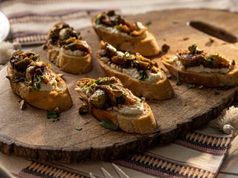 Honey-Glazed Brussels and Ricotta Crostini
