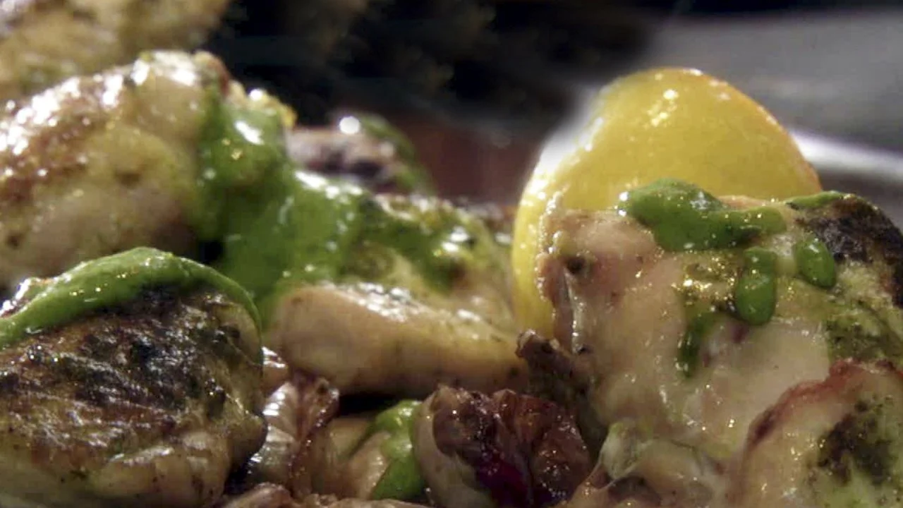 Grilled Chicken with Garlic-Herb Dressing and Grilled Lemon