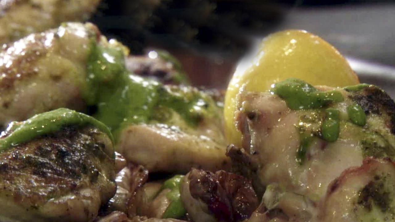 Grilled Chicken with Garlic-Herb Dressing and Grilled Lemon