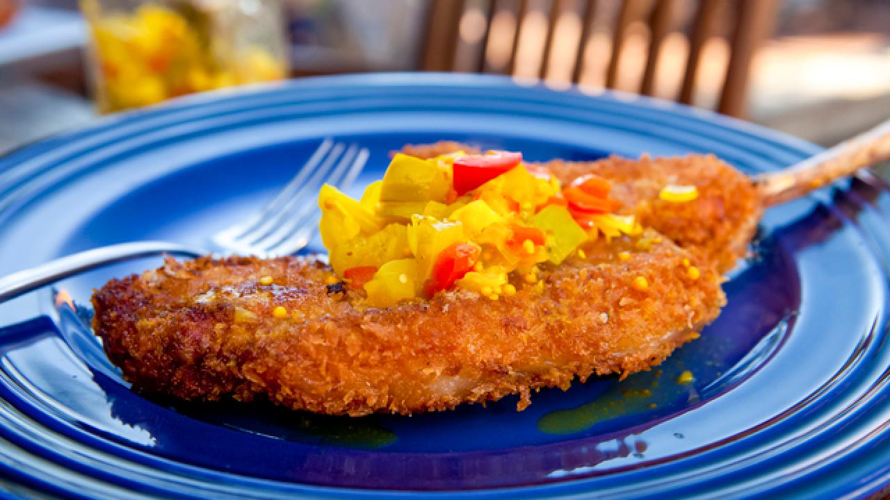Tomahawk Pork Chops with Tomatillo-Green Tomato Chowchow