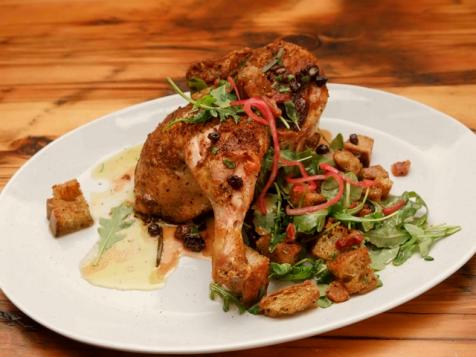 Half Roasted Chicken with Pancetta Bread Salad