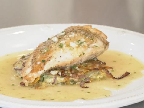 Pan Seared Chicken Breast with Herb Jus and Potato-Vegetable Hash