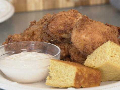 Fried Chicken with Buttermilk Sriracha Dipping Sauce and Cornbread