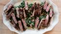 Peppercorn-Crusted Steak with Pimiento Creamed Spinach