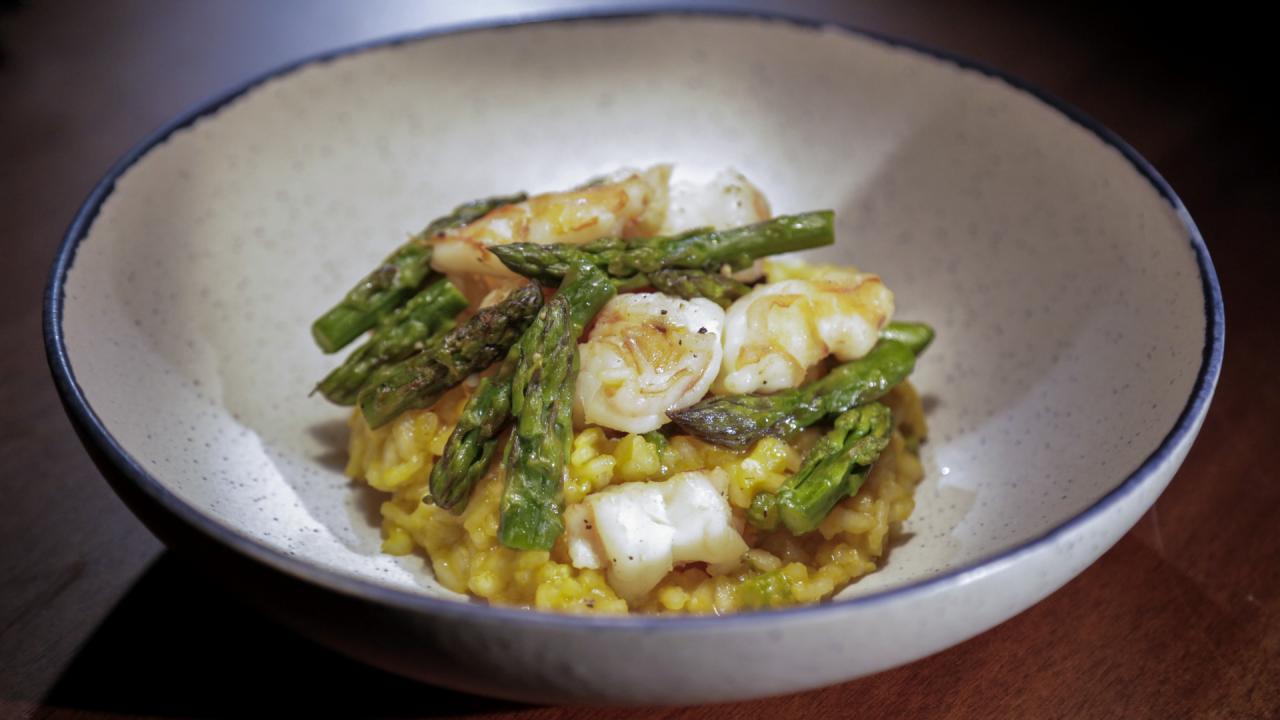 Shrimp with Asparagus Risotto