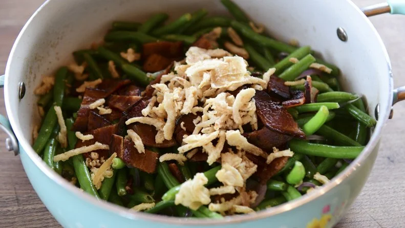 Close-up of Grandma's Green Beans, as seen on The Pioneer Woman, season 30.