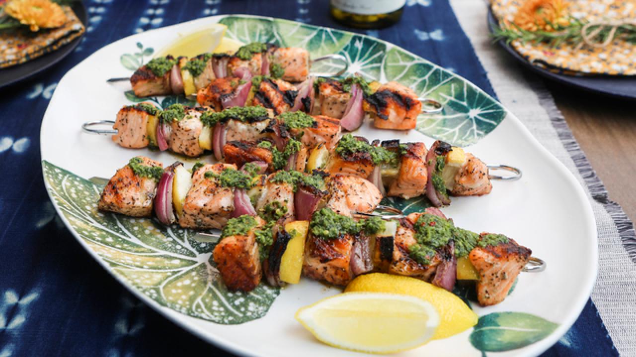 Salmon Kabobs with Herb Sauce