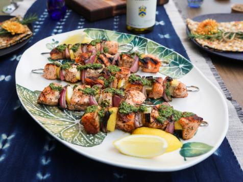 Salmon Kabobs with Herb Sauce