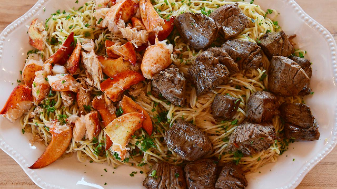 Herbed Lemon Pasta with Lobster and Steak Bites
