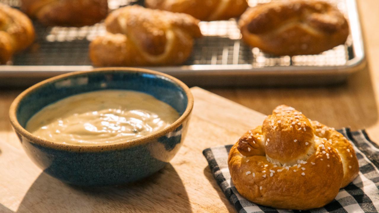 Soft Pretzels with Cambozola Cheese Fondue