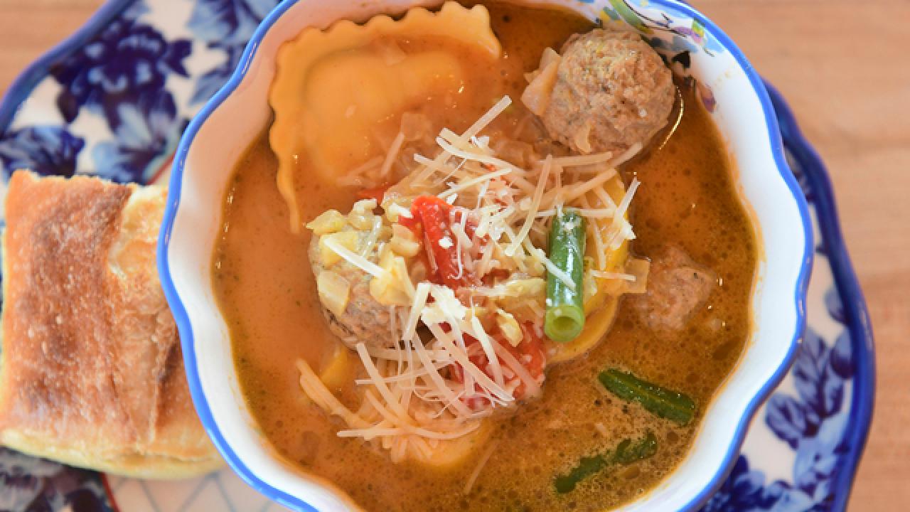 Ravioli and Meatball Soup